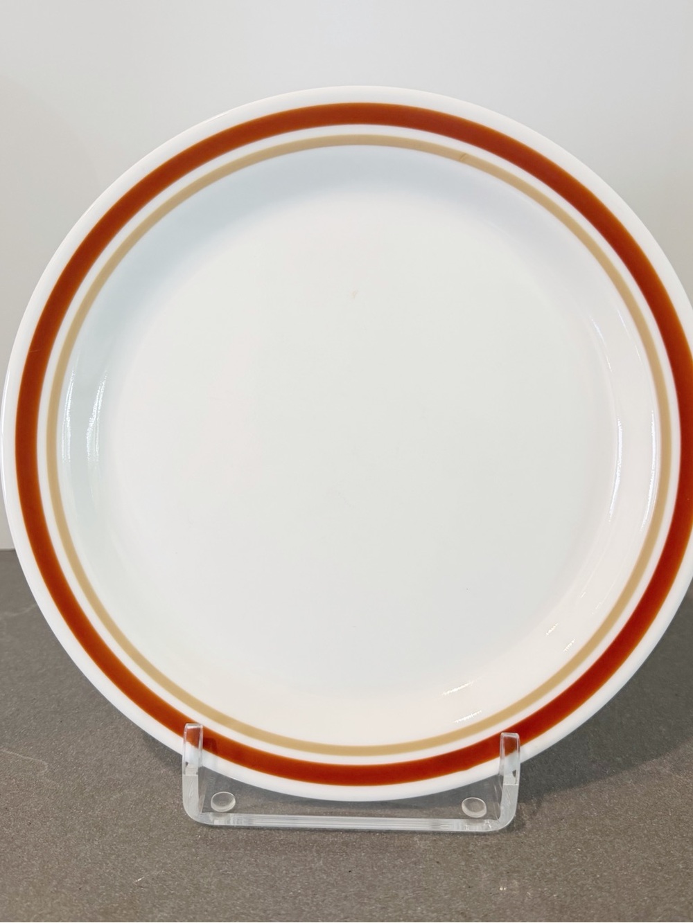 Vintage Corningware Corelle White Plate with Rust/Chestnut & Tan Rim set 4 8.5”